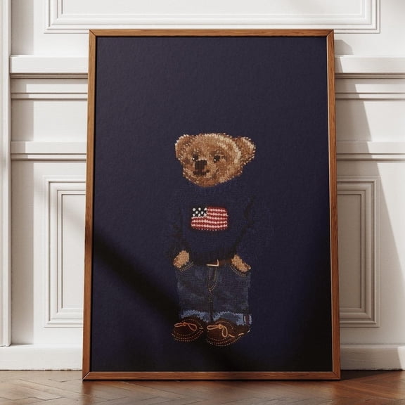Art Polo Bear Wall Art Poster, Vintage Fashion Magazine Poster, Vintage Bear Retro Wall Art, Polo Ralph, Luxury Fashion Print Decor, Housewarming Ideas UNFRAMED