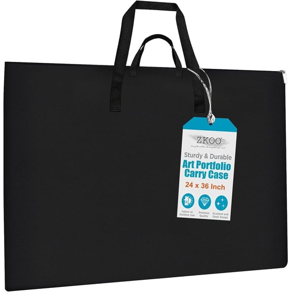 Art Portfolio Bag, 24 x 36 Extra Large Light Weight Art Portfolio Case Shoulder Strap, Handle, Waterproof Nylon, Artwork Storage Box Ideal for Artwork, Canvas, Poster, Sketching, Drawing (Black)
