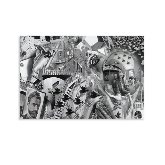 Art Poster MC Escher,Relativity Lattice Aesthetic Room Poster(6) Poster Cool Artworks Painting Wall Art Canvas Prints Hanging Picture Home Decor Posters Gift 24x36inch(60x90cm)