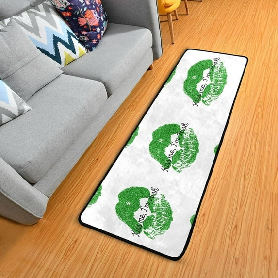 Art Poster Vector Illustration with Green Glitter Lips Print Isolated on White Background Hallway Runner Rug 2'x6' Kitchen Rug with Rubber Backing Non Slip Entryway Rug Runner
