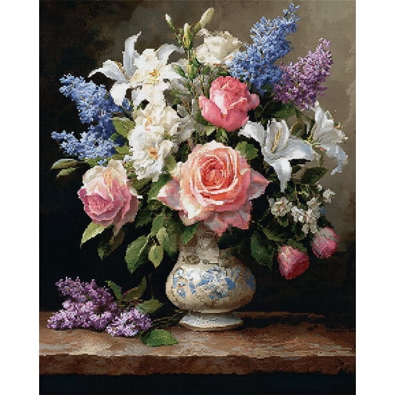 Art Pre Printed Cross Stitch Kits For Adults Beginners,Bouquet 11Ct Stamped Embroidery Kit Wall Art Home Decor Embroidery Crafts For Adults Beginners Gift