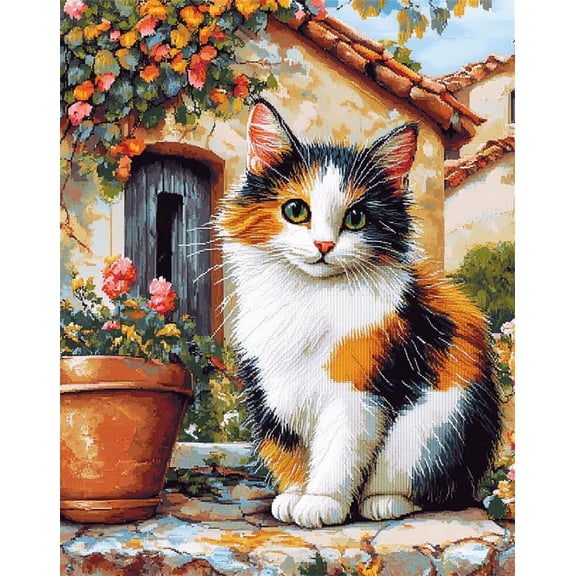 Art Pre Printed Cross Stitch Kits For Adults Beginners,Calico Cat 11Ct Stamped Embroidery Kit Wall Art Home Decor Embroidery Crafts For Adults Beginners Gift