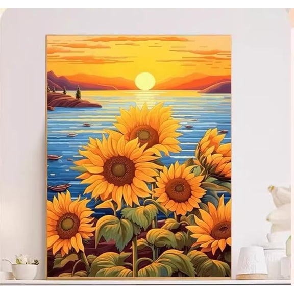 Art Pre Printed Cross Stitch Kits For Adults Beginners,Sunflower Scenery At Sunset 11Ct Stamped Embroidery Kit Wall Art Home Decor Embroidery Crafts For Adults Beginners Gift