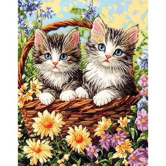 Art Pre Printed Cross Stitch Kits For Adults Beginners,Two Adorable Cats 11Ct Stamped Embroidery Kit Wall Art Home Decor Embroidery Crafts For Adults Beginners Gift