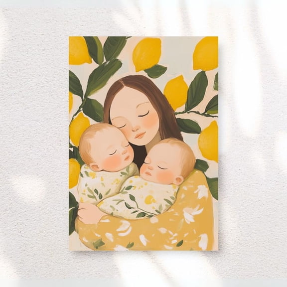 Art Print Of Mother And Twin Babies - Home Decor - Twin Nursery Room Decor - Family Art