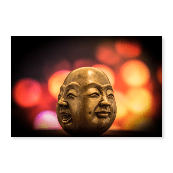 Art Print (Unframed), A Brass Figurine Depicting two Smiling Faces of Buddha by Artographie, 16" x 20"