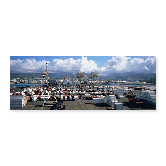 Art Print (Unframed), Containers And Cranes At A Harbor by Panoramic Images, 36" x 12"