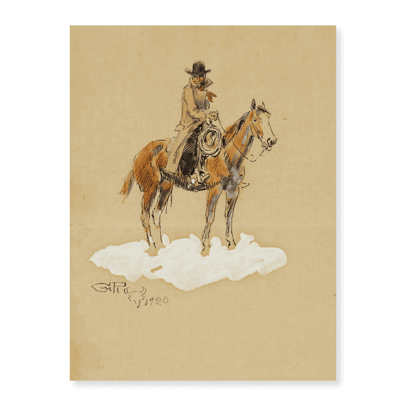 Art Print (Unframed), Cowboy on Horseback by Charles Marion Russell, 18" x 24"