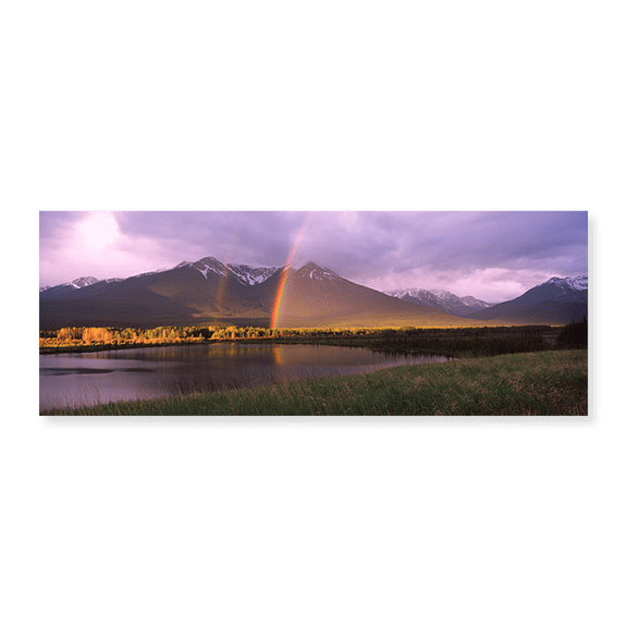 Art Print (Unframed), Double rainbow over mountain range by Panoramic Images, 30" x 10"