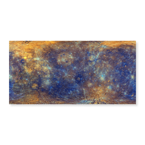 Art Print (Unframed), Map of Mercury 2017 with Enhanced Color by NASA, 15" x 24"