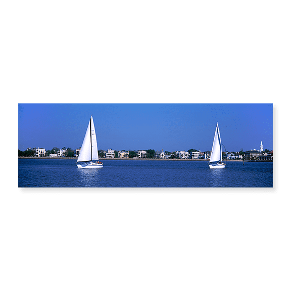 Art Print (Unframed), Sailboats in the Atlantic ocean with mansions in t by Panoramic Images, 24" x 8"