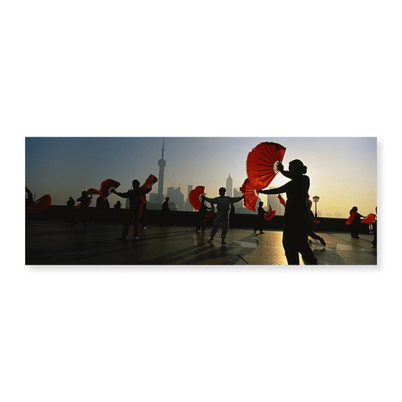 Art Print (Unframed), Silhouette Of A Group Of People Dancing In Front O by Panoramic Images, 24" x 8"