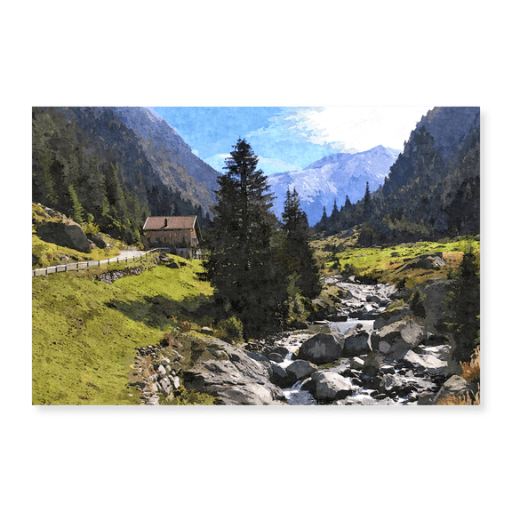 Art Print (Unframed), Streamside Mountain Chalet by Alpenglow Workshop, 16" x 20"