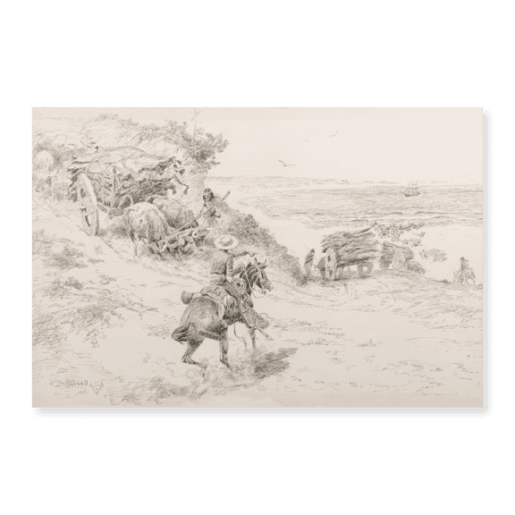 Art Print (Unframed), The Hide Trade of Old California 1922 by Charles Marion Russell, 16" x 20"
