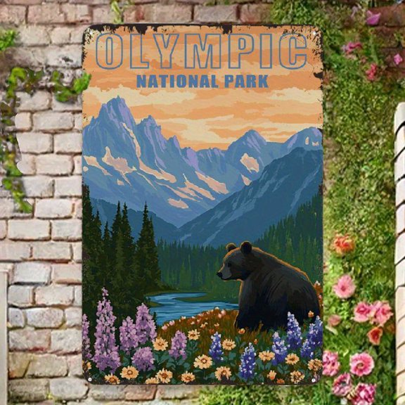 Art Print Wall Decor, Olympic National Park, Washington, Bear And Cubs With Flowers