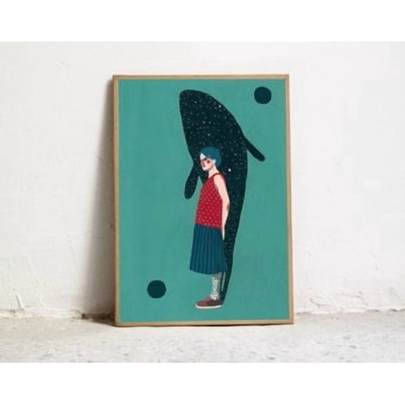 Art Print Whale. Highquality Signed Art Print. Illustration Of A Woman And A Jaguar Animal Art. Art For Home Gouache Painting Print Poster , Poster Print Only