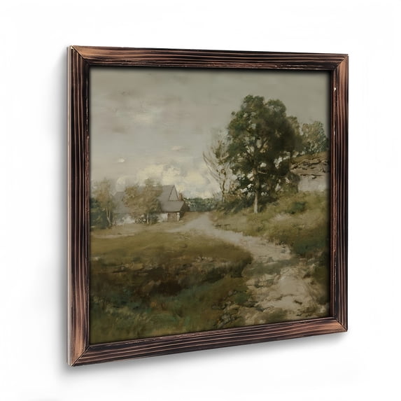 Art Prints :Rustic Square Framed Wooden Art Prints Wall Art, Classical Landscape Wall Decor Rural Road Scenery Farmhouse Room Decor for Bathroom Bedroom Living Room(08X 08in)