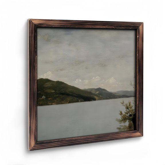 Rustic Square Framed Wooden Art Prints Wall Art, Classical Nature Landscape Paintings, Vintage Scenery Wall Pictures for Bedroom Bathroom Living Room, Retro Home Decor.8X 8in