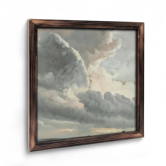 Art Prints :Rustic Square Framed Wooden Art Prints  Wall Art, Vintage Prints Sky Clouds Sunset Wall Art Decor for Living Room, Classical Nature Wall Art Retro Painting for Bedroom Office