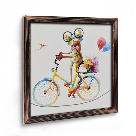 Art Prints Wall Art： Frog Art Funny Animal Framed Wooden Art Prints， Cute Colorful Tightrope Walking Frog Painting Framed Artwork for Living Room Kids Room Home Decor . （08X 08in） Vintage