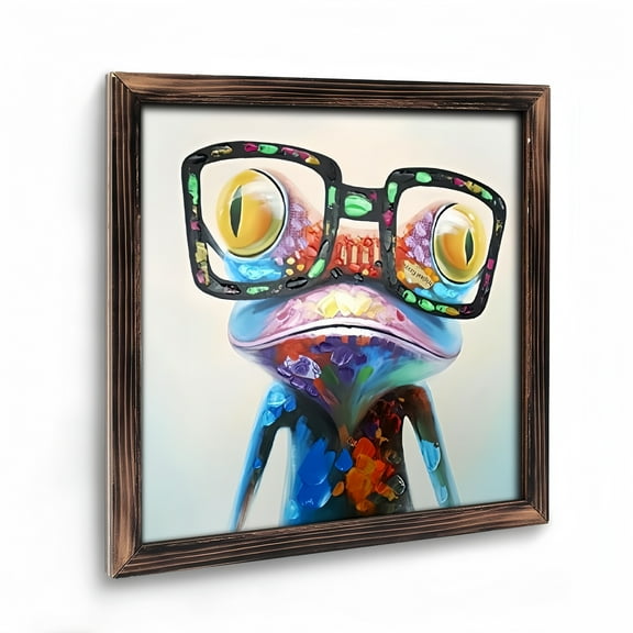 Art Prints Wall Art： Frog Wall Art with Glasses Colorful Funny Framed Wooden Art Prints Poster Pictures Print Framed Artwork for Bedroom Kids Playroom Living Room Kitchen . （08X 08in）