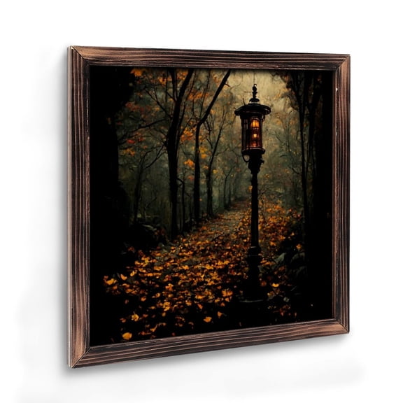 Art Prints Wall Art： Moody Fall Forest Art , Dark Fall Landscape Wall Art , Rustic Lamppost , Autumn Home Decor Style 08×08inch(20×20cm)
