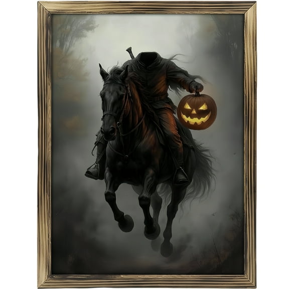 Art Prints Wall Art: Rustic Vintage Framed Wooden Art Prints Wall Art, Gothic Headless Horseman Wall Decor, Dark Academia Art Prints Home Decorations, for Living Room Bedroom Office Decor