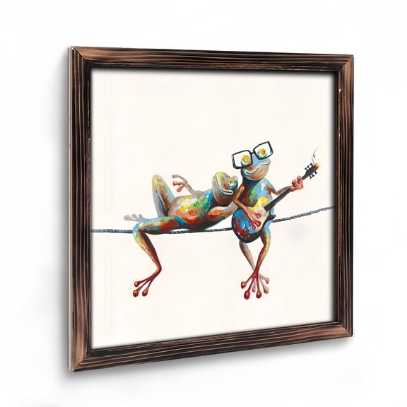Art Prints Wall Art:Wooden Frog Wall Art Decor,Side by Side Frogs with Glasses Art Bedroom Wall Art Laundry Room Decor And Accessories Girl Room Decor Inspirational Wall Art with Frame Ea