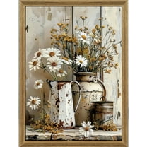 Art Prints Wall ArtModern Farmhouse Daisy Wildflower Framed Wooden Art Prints, Vintage Rustic Floral Pictures Paintings Artwork Wall Decor for Living Room Bedroom Bathroom Kitchen Home 8×12inch