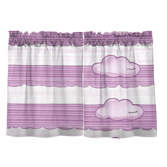 Art Purple Clouds Pattern 27"x24" Linen Look Cafe Curtain Set with Privacy and UV Protection