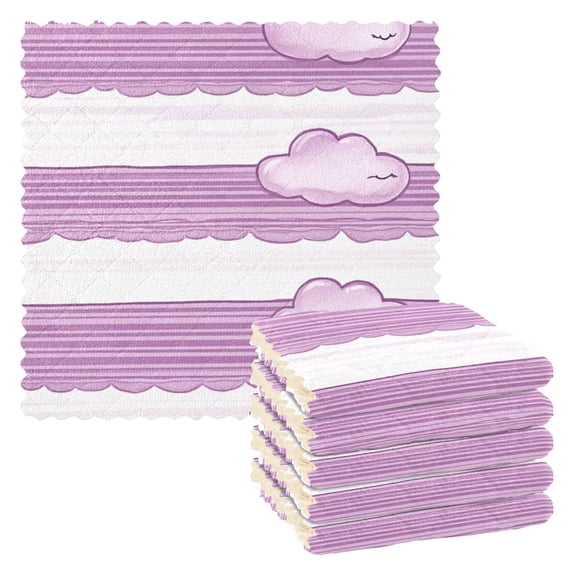 Art Purple Clouds Pattern 6 Pack Kitchen Cleaning Cloths 11'' x 11'', Super Absorbent, Soft Double Layer Plush for Dish and Surface Cleaning