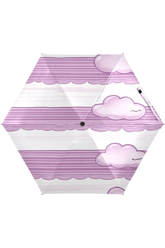 Art Purple Clouds Pattern Umbrellas for Sun Auto Open Close UV50+ Waterproof 5-Fold Compact Fiberglass Frame