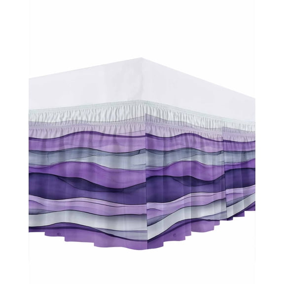 Art Purple Wave Bed Skirt Queen Size 16" Drop Watercolor Abstract Ruffled Wrap Around Bed Skirts Adjustable Elastic Bedskirt Dust Ruffle for Queen Size Bed