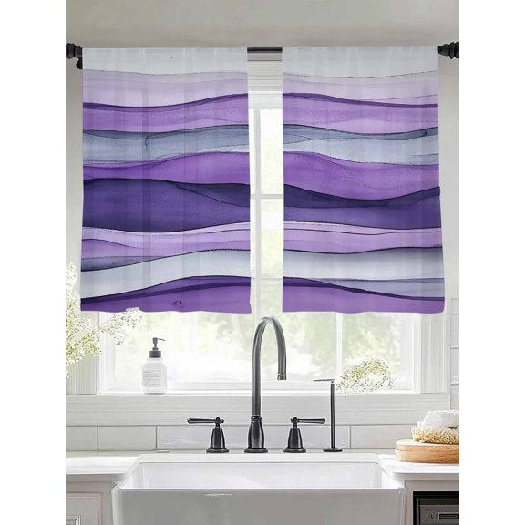 Art Purple Wave Sheer Curtains 45 Inches Long 2 Panels Watercolor Abstract Light Filtering Semi Sheer Window Curtains Drapes for Bedroom Living Room 52"x45"