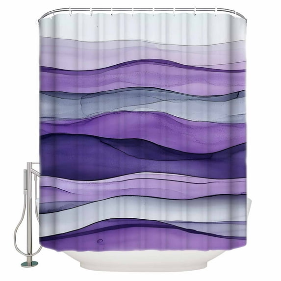 Art Purple Wave Shower Curtain, 48" x 72", Watercolor Abstract Waterproof Bathroom Curtain Washable Shower Curtain Set with 12 Hooks