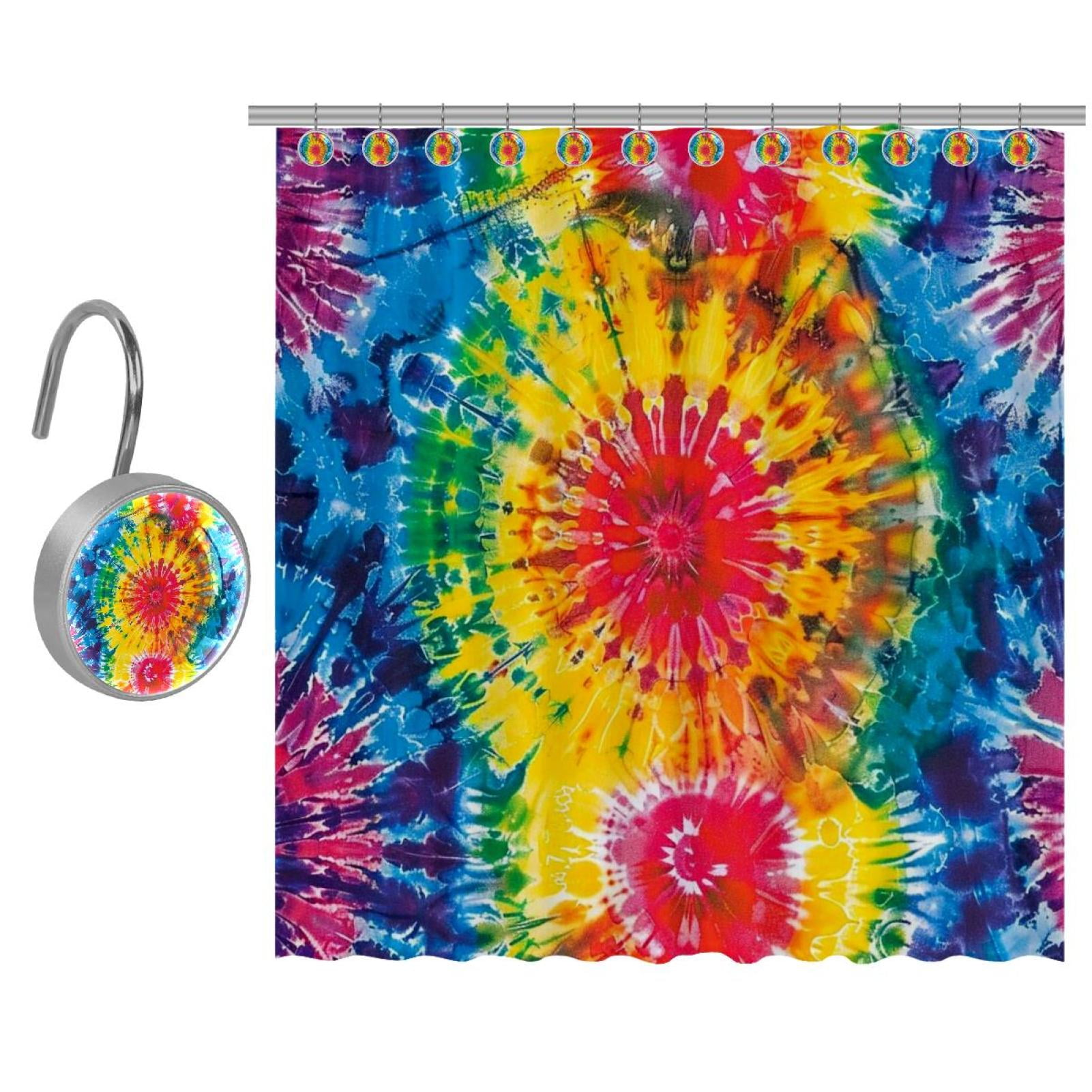 Art Rainbow Tie Dye Shower Curtain and Shower Curtain Hooks Set