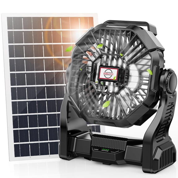 30000mAh Solar Fan, Portable Stepless Speed Battery Powered Fan with 7W Solar Panel for Camping,Office 