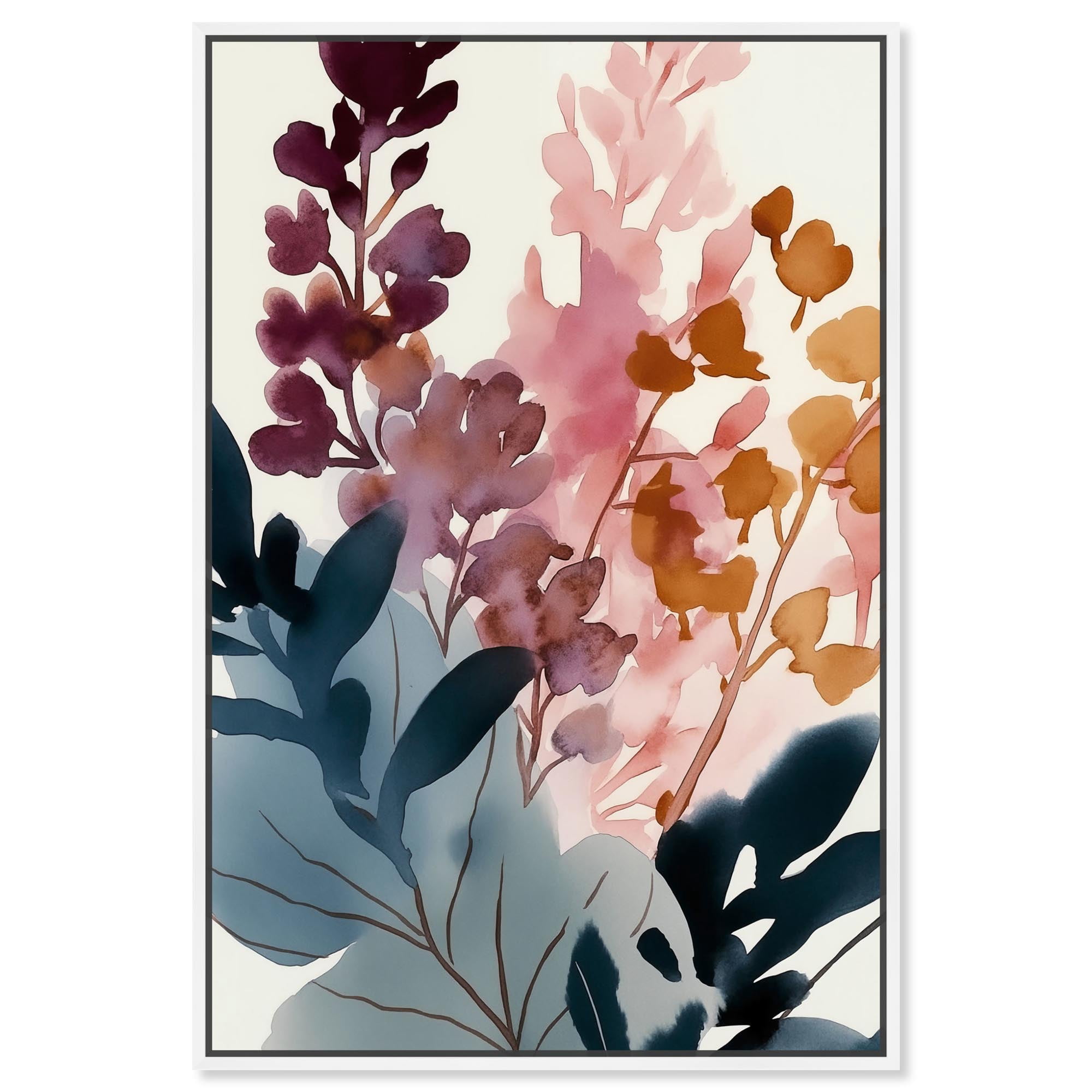 Colorful Abstract Garden Canvas Art Set - 40x40cm with White Framed Finish