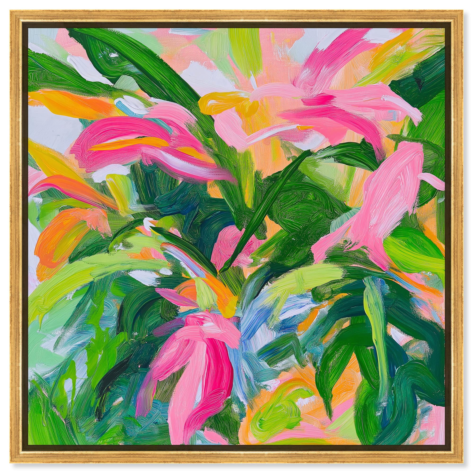 art-remedy-bright-tropical-art-canvas-40-x-40-gold-frame-flower