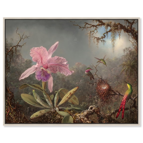 Art Remedy Classic Florals Canvas, 30" x 24", Silver Frame, Heade Orchid and Hummingbirds