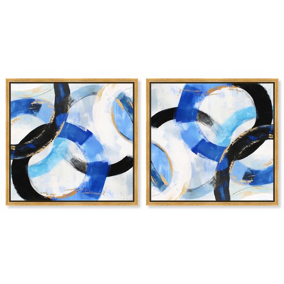 Art Remedy Coastal Abstracts Canvas, 12" x 12", Gold Frame, Modern Rounds II Set