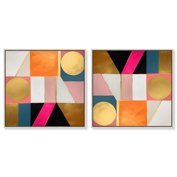 Art Remedy Contemporary Art Canvas, 12" x 12", Silver Frame, 2D Geometric Figures Set