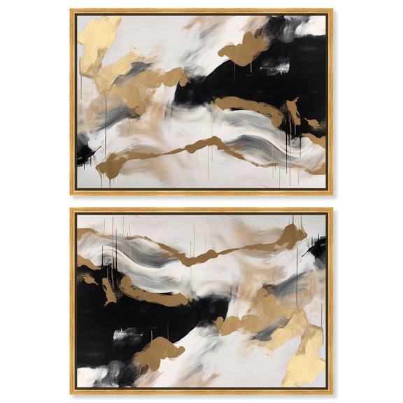 Art Remedy Contemporary Art Canvas, 15" x 10", Gold Frame, Melting Clouds with Gold Set