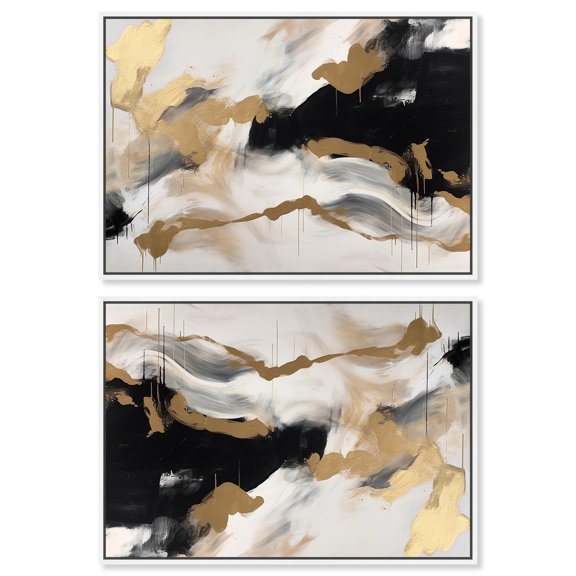 Art Remedy Contemporary Art Canvas, 15" x 10", White Frame, Melting Clouds with Gold Set