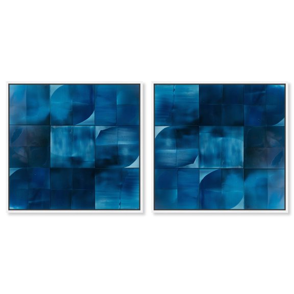 Art Remedy Contemporary Art Canvas, 16" x 16", White Frame, Indigo Glints Set