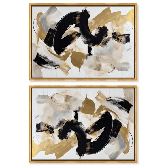 Art Remedy Contemporary Art Canvas, 30" x 20", Gold Frame, Moved Abstraction Set