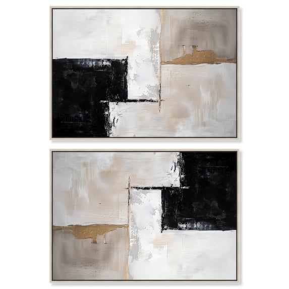 Art Remedy Contemporary Art Canvas, 36" x 24", Silver Frame, Black Dust and White Ash II Set