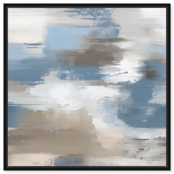 Art Remedy Faded Blue Abstract Canvas, 24" x 24", Black Frame, Where Clouds and Sands Gather