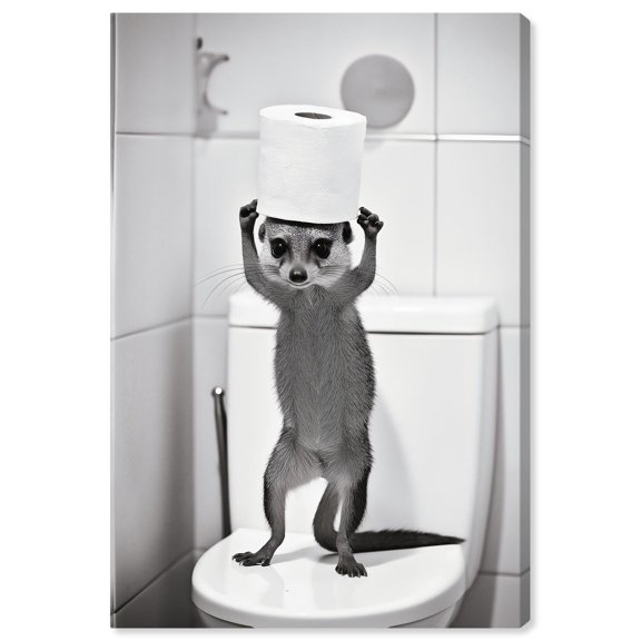 Art Remedy Funny Bathroom Art Canvas, 10" x 15", Gallery Wrapped, Meerkat's Bathroom Break