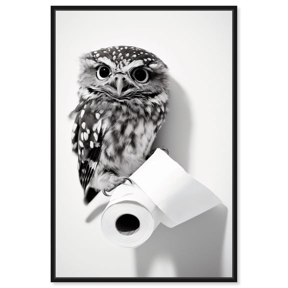 Art Remedy Funny Bathroom Art Canvas, 16" x 24", Black Frame, Owl Bathroom Break